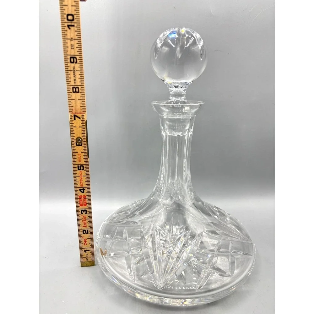 Vintage Lead Crystal Ships Decanter‎ with Faceted Ball Stopper Starburst Barware